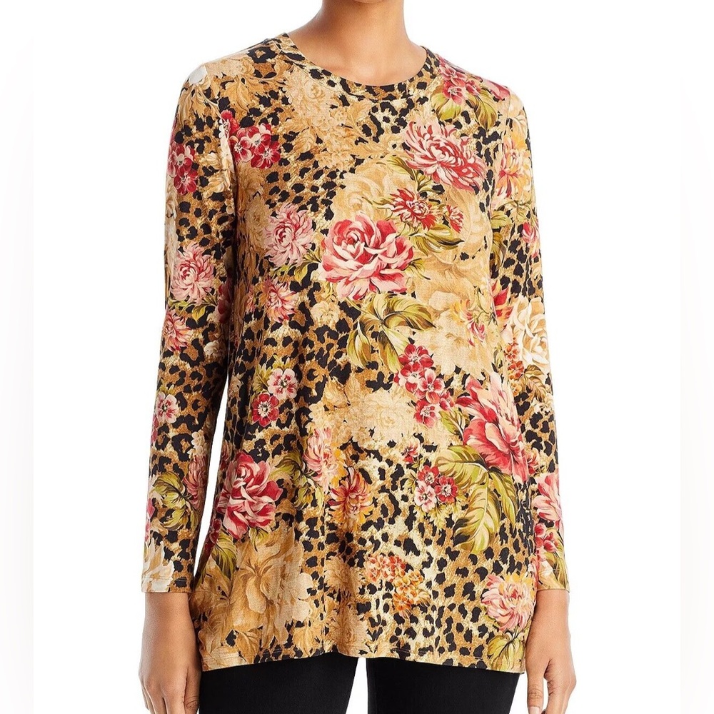 Johnny Was Vintage Rose Long Sleeve Round Neck Swing Tunic Top